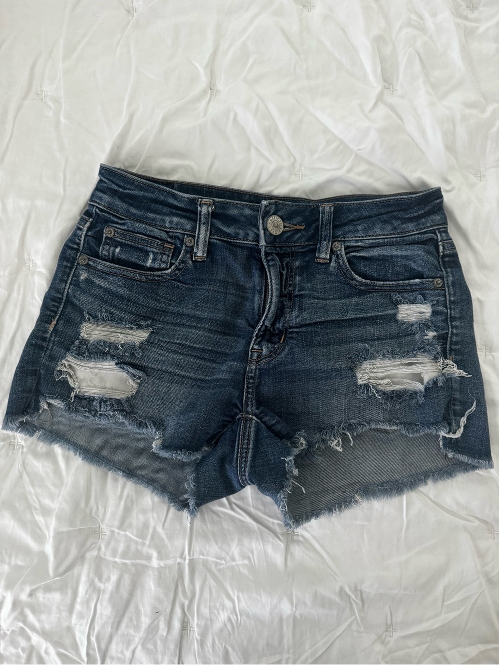 American Eagle Outfitters Dark Indigo Distressed Denim Shorts